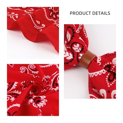 27.5 Inches Western Bandana Scarf With Leather Scarf Buckle, 100% Cotton Neck Scarf for Men Cowboy Scarves - color: Red