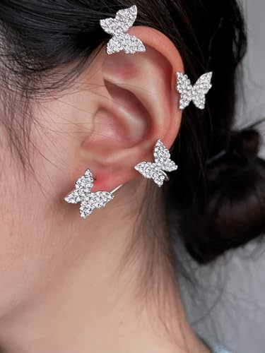 2 PCS Butterfly Ear Cuff Fairy Wing Cuff Wraps Vintage Non-Piercing Fake Earrings for Women Bridal Wedding Party Prom Ball Jewelry Crystal Rhinestone Sparkling - style: Style6