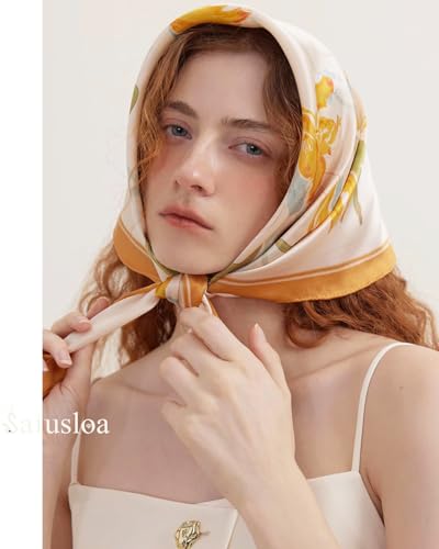 Saiusloa Neck Scarf For Womens Silky Head Scarves Hair Bandanas Square Scarf Fashion Accessories lightweight - color: 3-yellow Iris