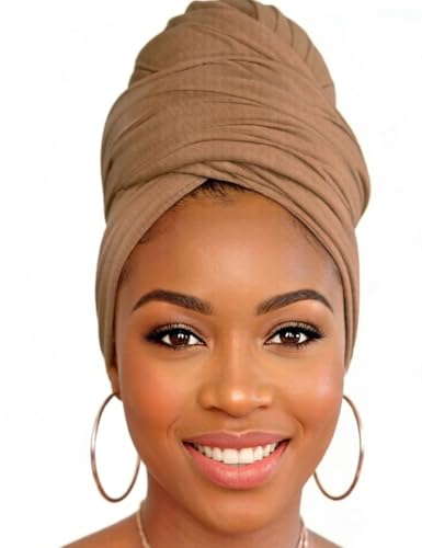 Head Wraps for Black Women, Breathable Headwrap Soft Long Hair Wraps Wide Headscarves for Locs Braids - color: Camel