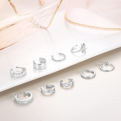Dochais 9Pcs Ear Cuff 14K Gold Plated Cuff Earrings Gold Ear Cuffs Non Pierced Ear Clips Cartilage Earring Fake Earrings - style: A-9pcs-Silver