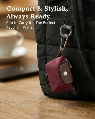 Wuflyover Coin Purse for Women, Mini Nylon Change Purse with Keychain, Small Zip Pouch for Coins, Cash, Cards (red) - color: red