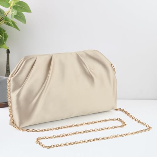 ERKOON Clutch Purse for Women Elegant Pleated Evening Bag Crossbody Shoulder Handbag Envelope Bag with 2 Detachable Chain - color: Nude Pink
