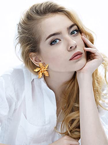 Glenmal Gold Statement Earrings for Women Large Gold Geometric Earrings Woven Twisted Leaf Earring Jewelry Gift - style: Flower Style