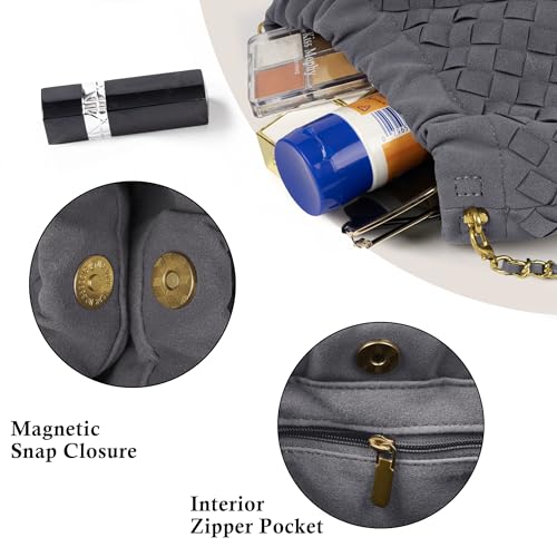 Joryin Woven Women's Crossbody Bag & Evening Purse, Trendy Dumpling Clutch & Hobo Cloud Shoulder Bag Trendy Dumpling Clutch - color: Woven Suede-slate Gray