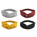 AQOKKA Elastic Knotted Headbands for Women Cloth Head Hair Bands for Women's Hair Non Slip Boho Wrap Twisted Hair Accessories - color: 4 Pack Cross Ribbing : Black, Yellow, Burgundy, Light Grey