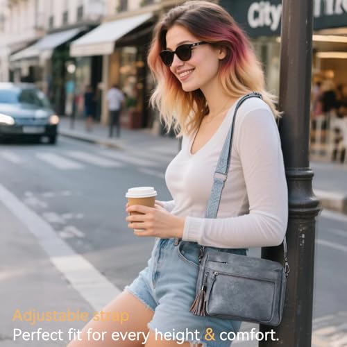 MEITRUE Crossbody Bags for Women, Vegan Leather Crossbody Purse Trendy Multi Pockets Shoulder Handbag with Tassel - color: 04-blue