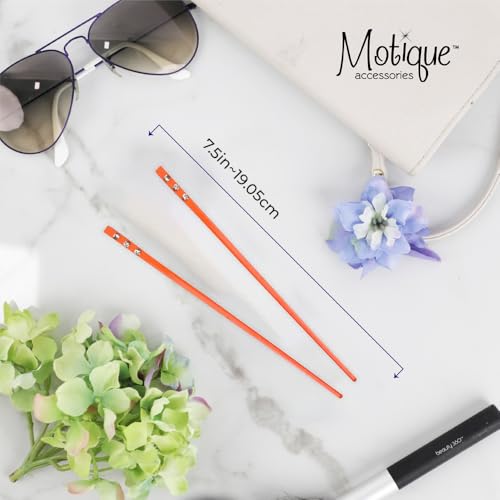 Set of 2 Hair Sticks with 3 Diamonds Chopsticks - Orange - color: Orange