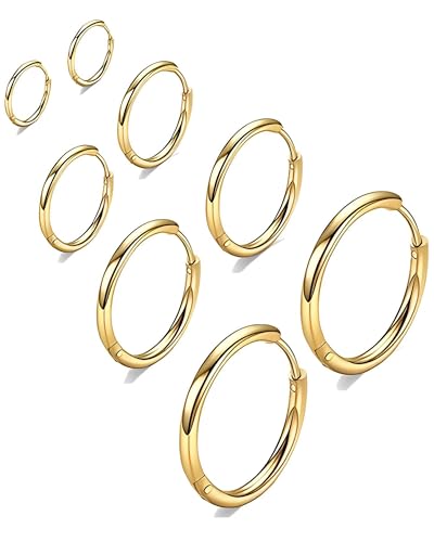 316L Surgical Stainless Steel Huggie Hoop Earrings 6mm 8mm 10mm 11mm 12mm 14mm Hypoallergenic Earrings Hoop Cartilage Helix Lobes Hinged Sleeper Earrings For Men Women - style: "(D6/8/10/12) THK 1.5mm T GOLD"