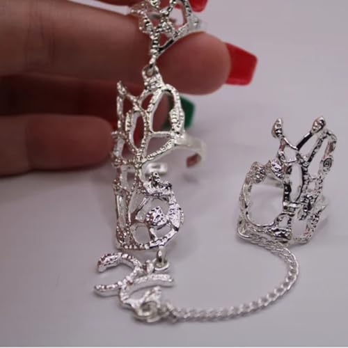 Yalice Charm Leaf Full Finger Ring Bracelets Dainty Knuckle Open Ring Harness Hand Chains Adjustable Statement Rings Jewelry for Women Gift - color: Silver