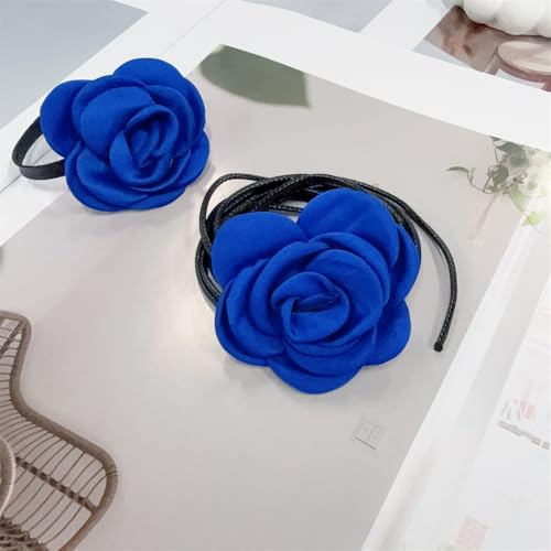 OIDIMS Rose Flower Jewelry Set for Women Classic Velvet Camellia Satin Flowers Choker Necklace Sexy Charms Floral Earring Bracelet for Party Bride Wedding Party Summer Holiday Necklaces - color: Blue