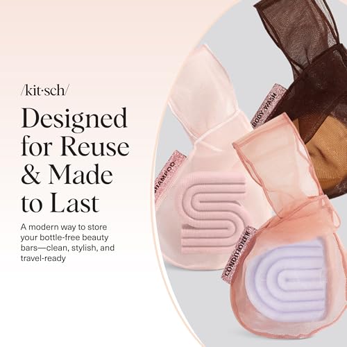 Kitsch Bar Soap Saver Pouch – Patented Mesh Soap Bag for Shampoo and Conditioner Bars, Extends Use & Prevents Soggy Mess, Recycled Beauty Bar Bag, Eco-Friendly - 3pc Set, Blush, Terracotta & Chocolate - color: Blush, Terracotta & Chocolate