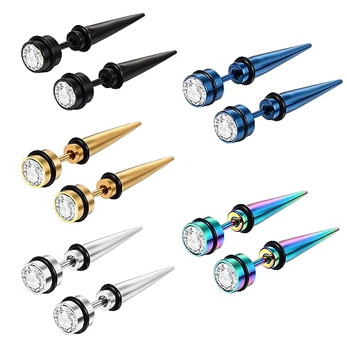 Aroncent 12PCS Stainless Steel Fake Tapers Mens Earrings Illusion Tunnel Cheater Piercing Jewelry Set for Men Women - color: A7-1