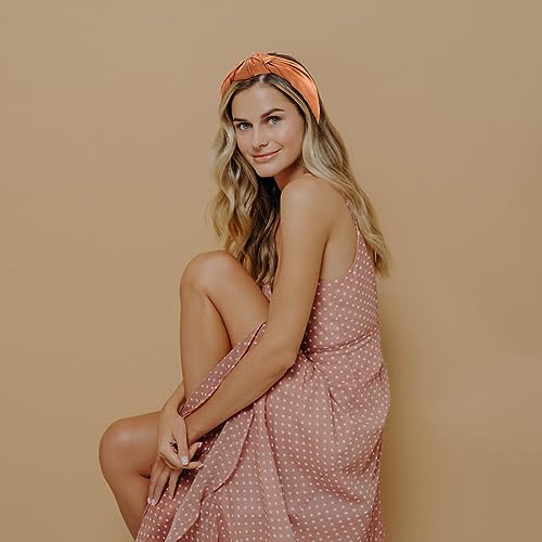 VELSCRUN 2 Pack Satin Wide Knotted Headbands - Brown Elastic Turbans, Non-Slip Silk Hair Styling Accessories for Women, Sisters, Girls, Gifts - color: Brown,Khaki