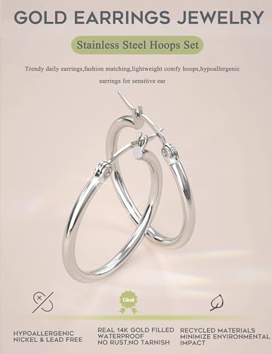 ORAZIO 4 Pairs Stainless Steel Hoop Earrings Set Cute Huggie Earrings for Women,10MM-20MM - style: Silver Plated,4 pairs