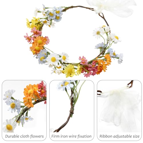 AWAYTR Flower Hippie Floral Crown - Boho Sunflower Headband for Women, Hippie Costume and Hair Accessories (Color Mixing) - color: Color Mixing