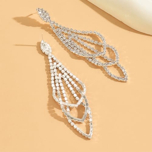 Sparkly Silver Crystal Dangly Earrings for Women Trendy, Statement Cubic Zirconia Drop Dangle Earring Long Rhinestone Tassel Party Prom Ear Jewelry Gift - color: Silver