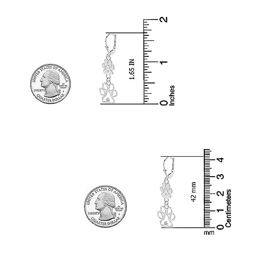 LeCalla 925 Sterling Silver Filigree Dangle Drop Leverback Earrings for Women | Long 925 Silver Dangle Leverback Earrings Hypoallergenic Filigree Tear drop Earrings Jewelry - style: Cat Dog Paw Print-42mm