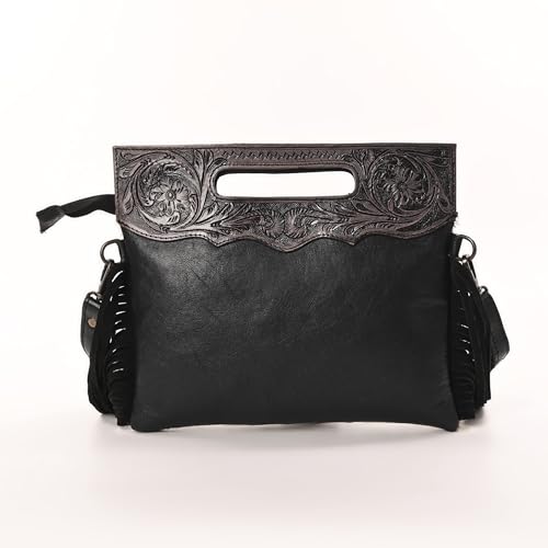 Merbaa Women Natural Cowhide Leather Crossbody Sling Bag With Adjustable Detachable Strap | Shoulder Bag | Handbag - color: Black