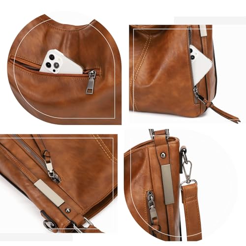 Shoulder Handbags for Women Large Soft Casual PU Leather Hobo Tote Purses - color: 01-yellow Brown