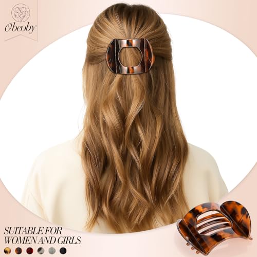 Obeoby 6 PCS Flat Hair Clips, Medium Flat Claw Clips French Hair Barrettes Accessories for Women Girls (Tortoiseshell) - color: Leopard