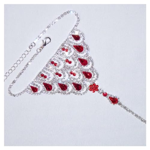 1Pair Summer Beach Water Drop Anklet Rhinestone Toe Ring Foot Chain Bridal Crystal Barefoot Anklet Sandal High Heels Accessories for Women - color: Red