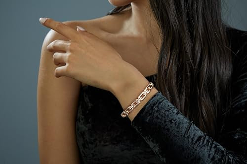 SPUNKYsoul Chain Link Buckle With Rhinestones Cuff Bracelet in Gold, Silver Rose Gold and Gun Metal for Women - style: "Lydia" Gold Thin Link