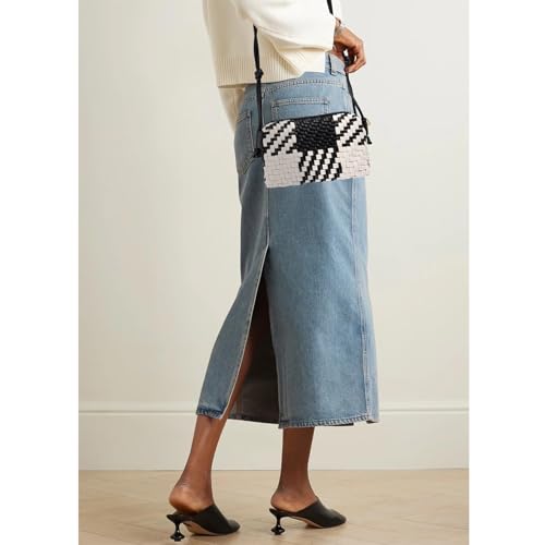 Woven Crossbody Bags for Women Handwoven Purses Vegan Leather Small Handbag Handmade Shoulderbag | Lightweight - color: Black and White
