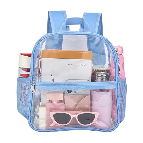 Oraben Clear Backpack, Stadium Approved 12 x 6 x 11, Small Clear Backpack for Concerts & Stadium Events, Fast Security Check, Waterproof PVC, Adjustable Straps, Women Men - color: Sky Blue, style: Enhanced Strap