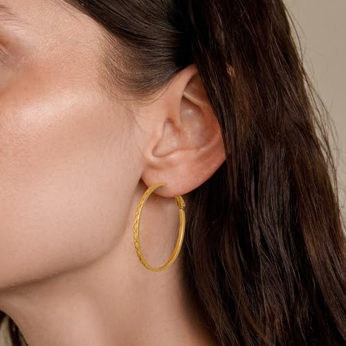 Gold Hoop Earrings for Women 14K Gold Plated Hoop Earrings Set, Large Medium Small Hoop Earrings Lightweight Hypoallergenic Huggie Statement Jewelry Gift for Women - color: Gold-C
