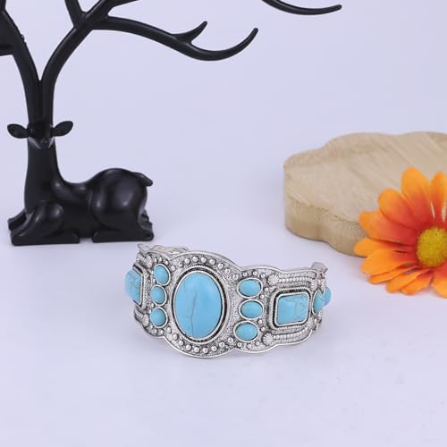 Western Bracelets for Women Vintage Chunky Turquoise Cuff Bracelet Turquoise Country Bracelets Adjustable Boho Cuff Bracelet Western Country Costume Jewelry Accessories - style: Style8