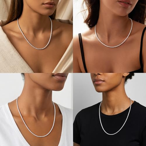 S925 Sterling Silver Necklace for Women - 3.5mm S925 Sterling Silver Twisted Rope Chain Necklace Handmade Jewelry Silver Necklaces for Women 16/18/20/22/24 Inch - color: 18"