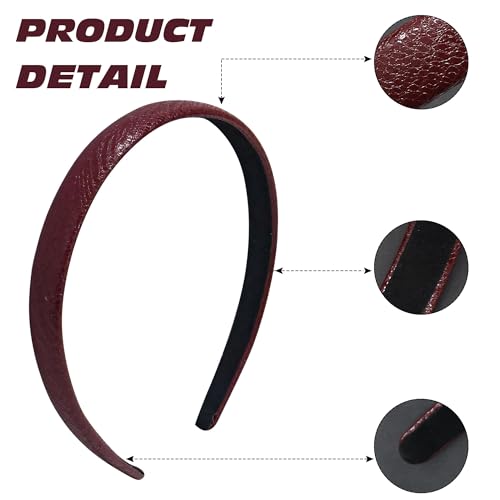 4 Pack Skinny Faux Leather Headbands for Women, Metallic Textured Thin Hair Bands, Non-Slip Lined Hard Hair Hoops, Elegant Vintage Hair Accessories for Girls Daily Wear & Party - color: Metallic Leather