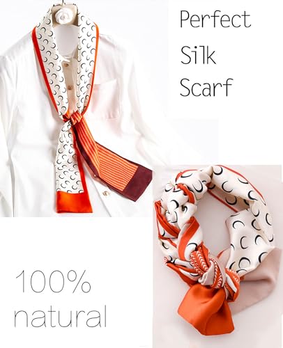 kcctoo 59” Long Silk Like Head Scarf Women's Fashion Square Neck Satin Scarfs for Bag Hair Scarves Gift 59 * 5.9” - color: Y2 Moon Orange 59" X 5.9"