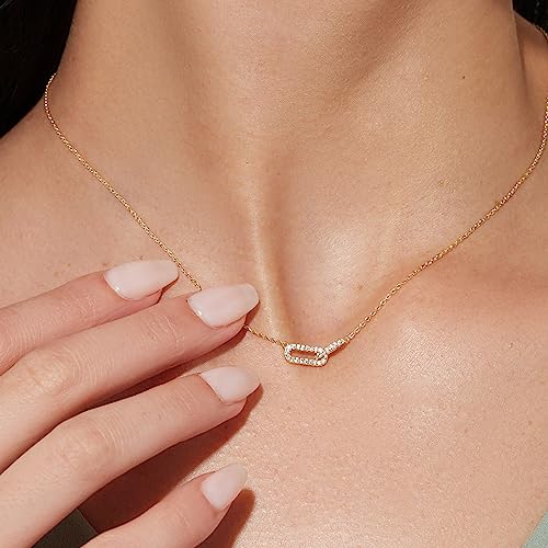 Freekiss Gold Pendant Necklace for Women, Dainty Diamond Necklaces for Women Simple 14K Gold Plated Paperclip Choker Necklaces Cute Minimalist Open Oval Necklaces Gold Jewelry for Women Gifts - color: Gold, style: CZ Paperclip-gold