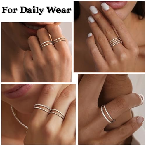 MILACOLATO 14K Gold Plated 1.3mm Thin Stackable Rings for Women - Minimalist Non Tarnish Half Cubic Zirconia Band Rings - Dainty Trendy Statement Stacking Rings Set Size 5-10 - color: Silver