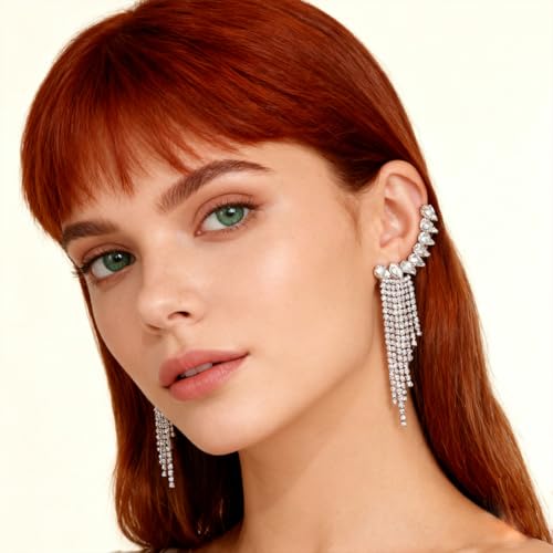 Crystal Ear Cuff Earrings for Women Rhinestone No Piercing Crystal Sparkly Ear Cuff Statement Earrings Wedding Party Jewelry - style: Left B