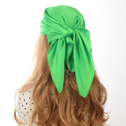 vimate Head Scarf for Women Hair 27'' Square Satin Silk Feeling Bnadana Neck Scarf Handbag Accessories Etc - color: C56#. Green