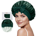 ZIMASILK 100% Mulberry Silk Bonnet for Sleeping Women Long Hair Double Layer Silk Hair Wrap with Tie Band Stay On Head (1Pc, Blackish Green) - color: Blackish Green