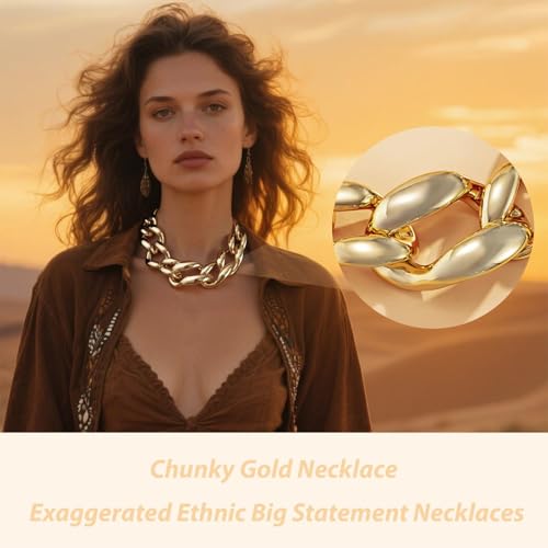 Chunky Chain Necklaces Women Statement Collar Necklace Gold Flat Snake Chain Choker Ribbed Design for Party, Dress Jewelry Gifts - color: A15
