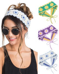 HAIMEIKANG Hippie Hair Bandanas Headbands for Women Boho Headband Knit Hair Bands Floral Head Wrap for Girls(Purple+Green+Blue) - color: Purple+Green+Blue
