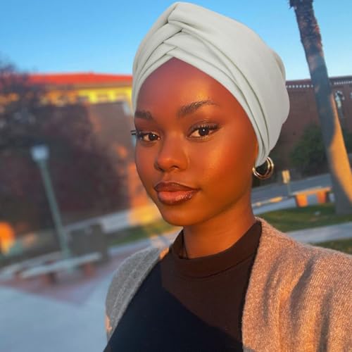 AQOKKA African Turban for Women Knotted Hair Wraps for Turban Head Scarf for Black Women Hair Cancer Chemo Headwear Cap - color: Twisted Braid: 1 Pack Beige