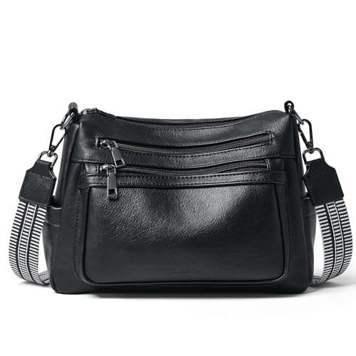 Bluome Crossbody Purses for Women, Medium Large Faux Leather Crossbody Bags Lightweight Sling Bag Shoulder Handbags - color: Black, size: Large 12L