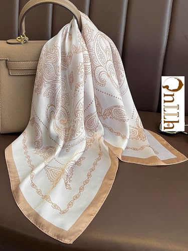 Silky Scarf for Women Lightweight Satin Bandanas Neck Hair Wrap For Sleeping Head Scarves 27.5" - color: A10 Light Brown Swirling/27.5"