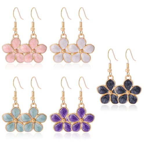 LETFLY 3/5/6 Pairs Flower & Heart Drop Dangle Earrings for Women, Colorful Hypoallergenic Hoop Earrings Set, Summer Boho Statement Fashion Jewelry Gifts - style: Style E