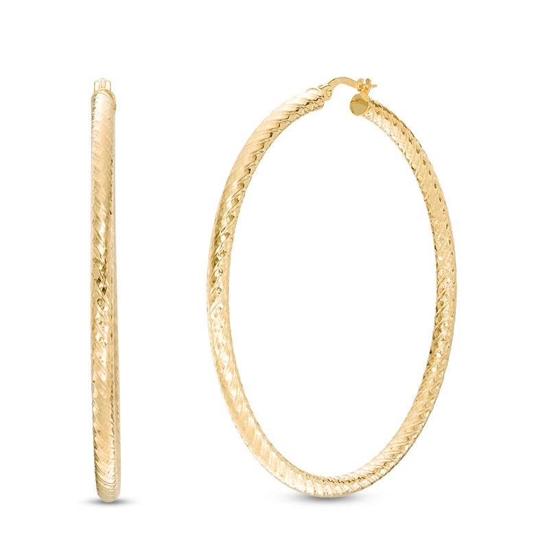 TGP 18K Gold Plated Twist Engraved Hoop Earrings for Women, Lightweight Gold Round Tube Hoops 60mm
