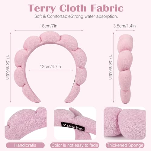 Ztomine Spa Headbands, Set of 2, Terry Cloth Headband Face Wash Headband Combo Pack - Puffy Makeup Headbands for Face Washing, Mask (Dark khaki + pink) - color: Dark khaki + pink
