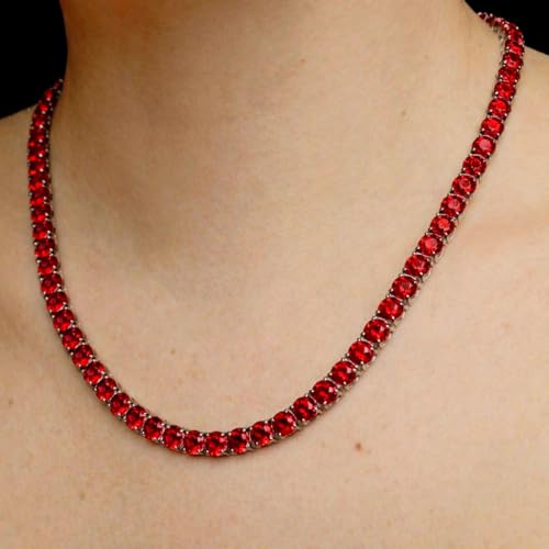 Savlano 18K Gold Plated Cubic Zirconia Round 4.5MM Classic Tennis 18 Inches Chain Necklace For Women & Men Comes With a Gift Box - color: White Gold-Red CZ