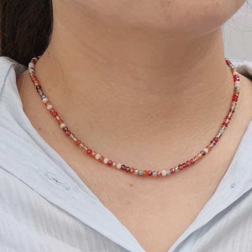 JSJOY Tiny Crystal Beaded Choker Necklaces for Women Colorful Beaded Necklace Dainty Choker Necklaces Simple Boho Jewelry Gifts for Teens Handmade Shining Bead Necklaces Gifts - color: Red