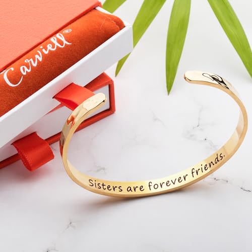 Carviell Bracelet - Gifts for Women – Inspirational, Friendship, Love, Mom, Daughter, Sister, Christian, Graduation, Memorial & Wedding Gifts – 100+ Phrases – Stainless Steel, Gift-Ready - style: SISTER'S Gift - Sisters are forever friends.